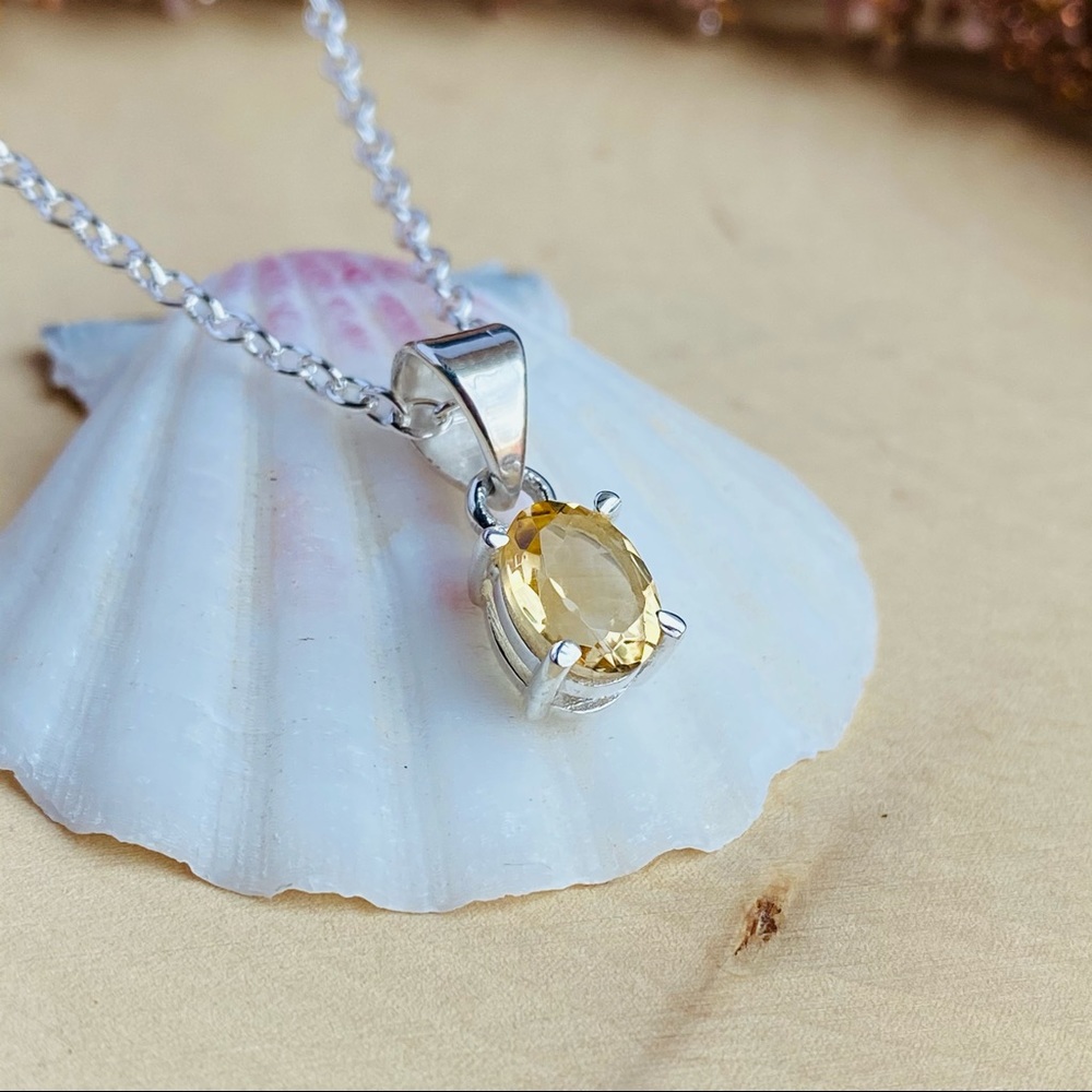 November Birthstone Citrine Necklace Gemstone Sterling Silver pendant